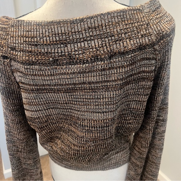 Free People Off-the-Shoulder Knit Sweater - Brown and Cream - Picture 9 of 11